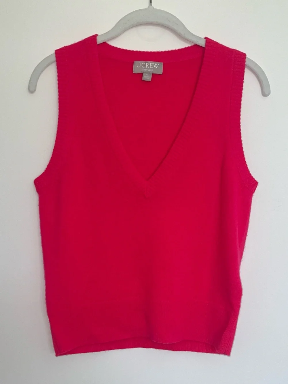 J.Crew 100% Cashmere V-Neck Sweater Vest Bright Pink Neon Berry XS Preppy
